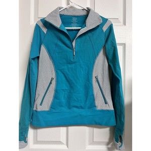 Nils Vintage Women’s Sportswear 1/4 Zip Pullover Teal Stripe Color Block Sz M